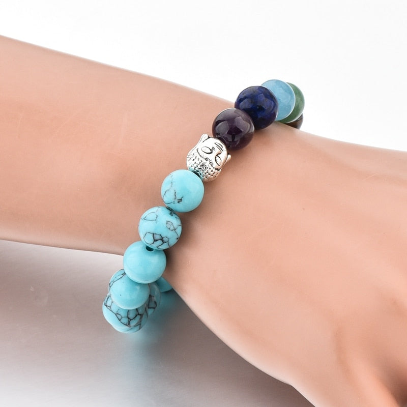 ATTRACTTO Trendy Silver Buddha Chakra Bracelets Bangles For Women Stretch Bracelet Handmade Jewelry Distance Bracelet SBR190030