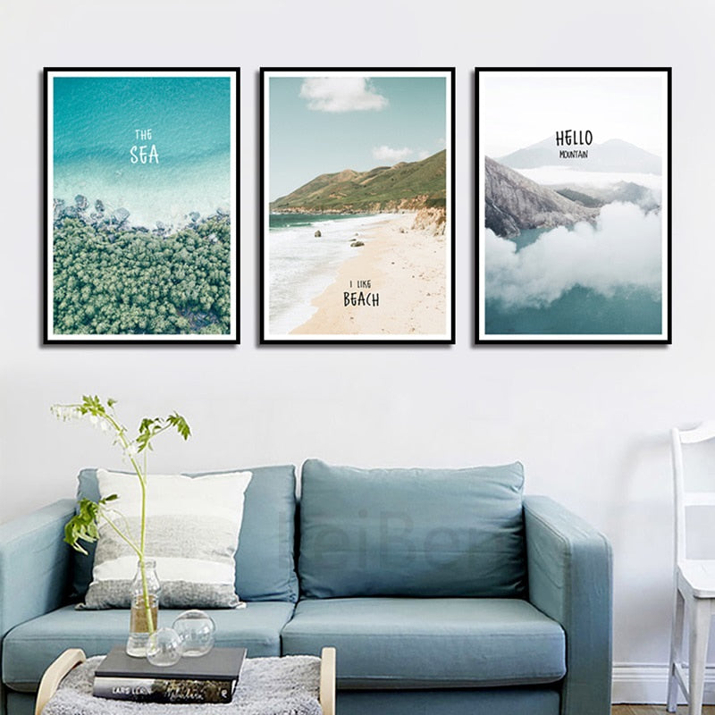 Simple Paint By Numbers Landscape Painting Beach Vacation Poster Print Letter Canvas Painting Picture Home Wall Art Decoration