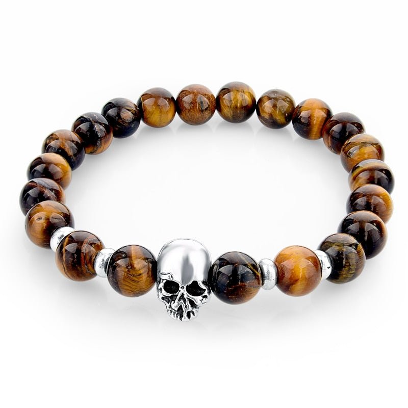 ATTRACTTO New Natural Stone Skull Bracelets Bangles For Women Lava Beads Elastic For Men Jewelry Accessories Bracelets SBR160031