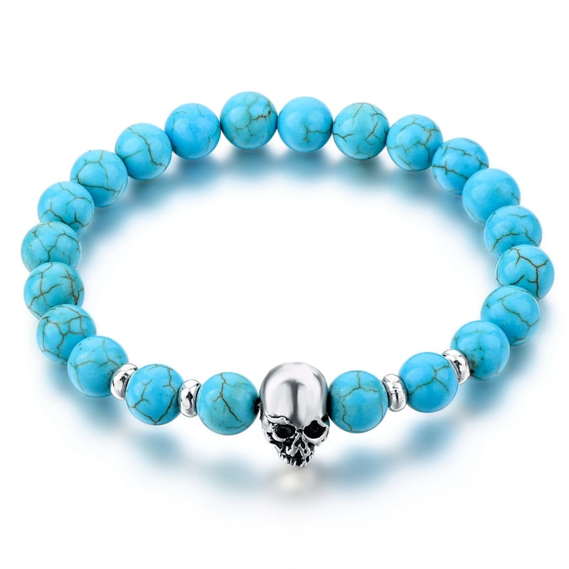 ATTRACTTO New Natural Stone Skull Bracelets Bangles For Women Lava Beads Elastic For Men Jewelry Accessories Bracelets SBR160031