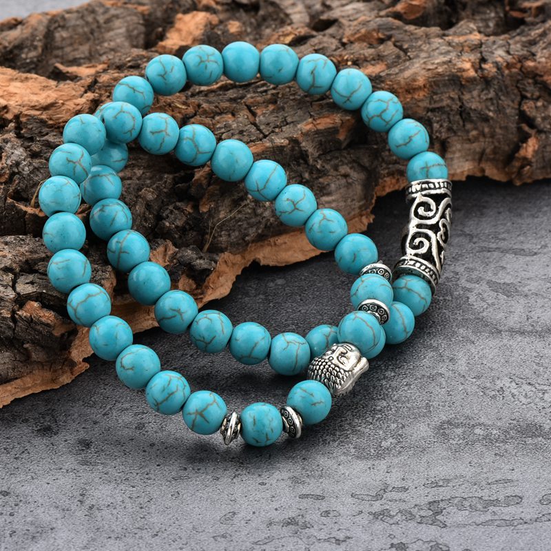 ATTRACTTO 2pcs/set Charm Silver Buddha Bracelets Bangles For Women Stretch Distance Bracelet Handmade Jewelry Bracelet SBR190010