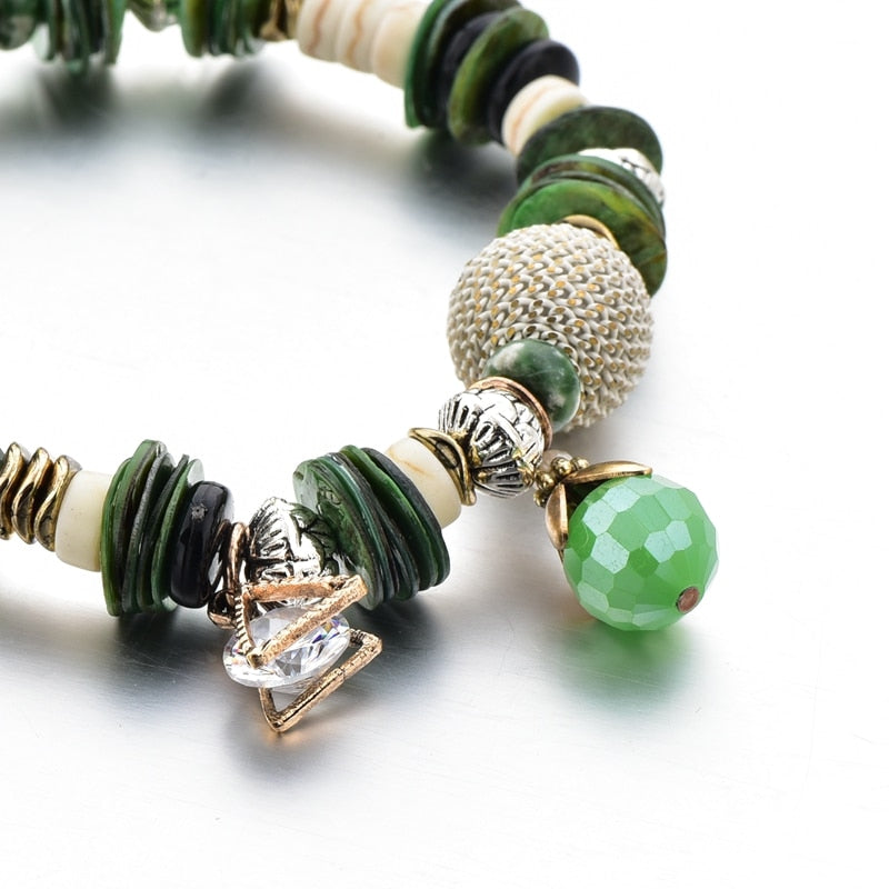 ATTRACTTO Green Bohemian Jewelry charm Bracelets Bangles For Women Stainless Steel Bracelet Handmade Jewelry Bracelet SBR190042