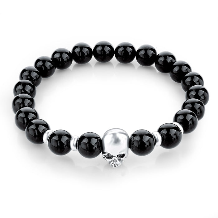 ATTRACTTO New Natural Stone Skull Bracelets Bangles For Women Lava Beads Elastic For Men Jewelry Accessories Bracelets SBR160031