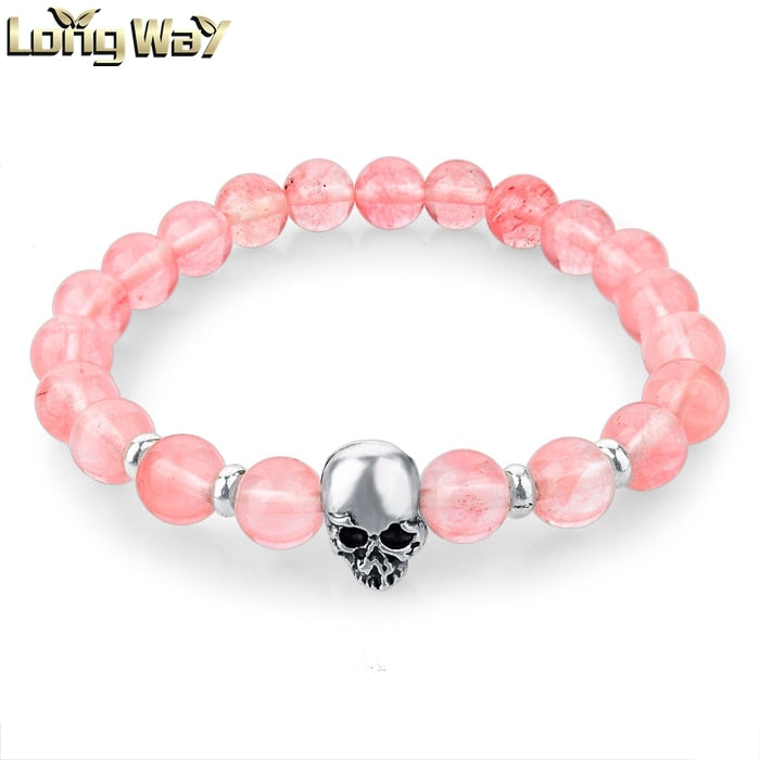 ATTRACTTO New Natural Stone Skull Bracelets Bangles For Women Lava Beads Elastic For Men Jewelry Accessories Bracelets SBR160031