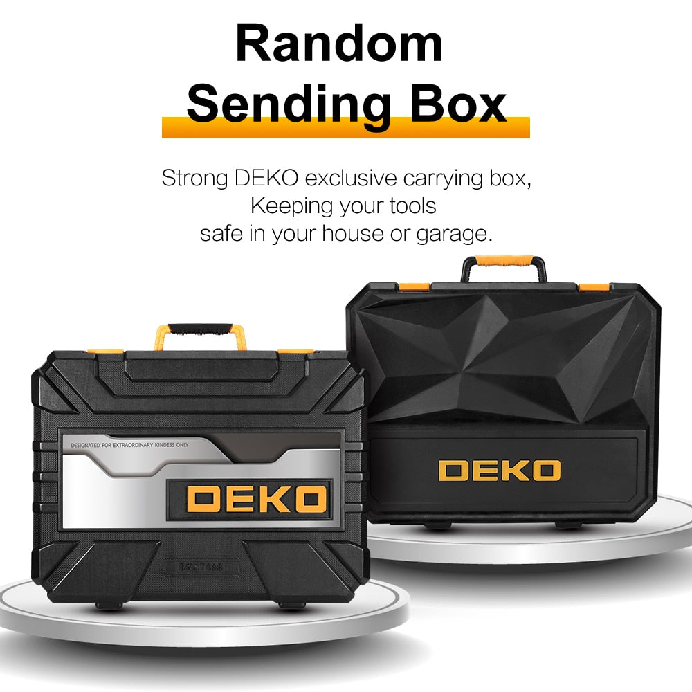 DEKO Hand Tool Set General Household Repair Hand Tool Kit with Plastic Toolbox Storage Case Socket Wrench Screwdriver Knife