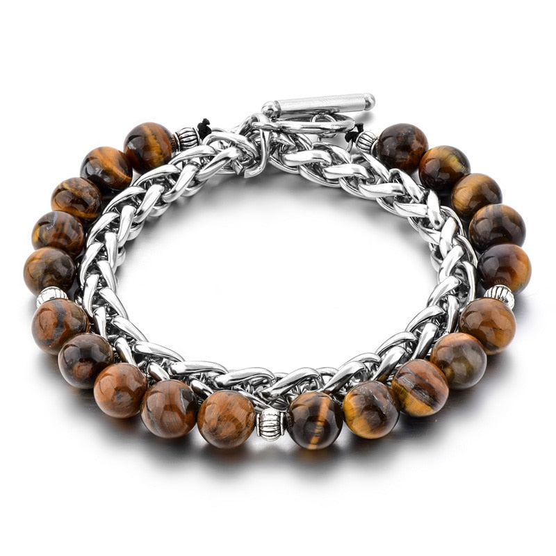 ATTRACTTO Blue Men's Beads Chain Bracelets Bangles For Women Stainless Steel Bracelet Handmade Jewelry Bracelet Male SBR190040