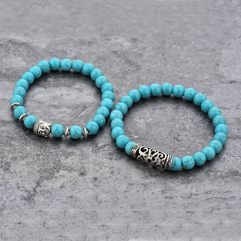 ATTRACTTO 2pcs/set Charm Silver Buddha Bracelets Bangles For Women Stretch Distance Bracelet Handmade Jewelry Bracelet SBR190010