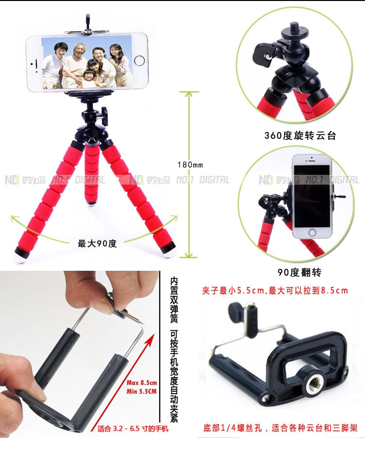 Tripod for Phone Flexible Sponge Octopus Mini Tripod for IPhone Mini Camera Tripod Phone Holder Clip Stand