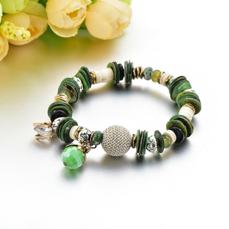 ATTRACTTO Green Bohemian Jewelry charm Bracelets Bangles For Women Stainless Steel Bracelet Handmade Jewelry Bracelet SBR190042