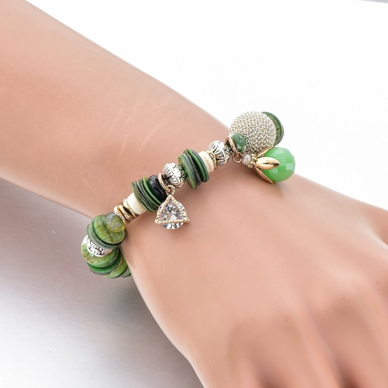 ATTRACTTO Green Bohemian Jewelry charm Bracelets Bangles For Women Stainless Steel Bracelet Handmade Jewelry Bracelet SBR190042