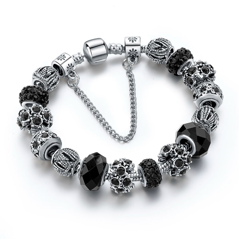 ATTRACTTO Black Promotion Heart Charm Bracelets For Women Crystal Bead Bracelet Jewelry Female Pulseras Mujer Bracelet SBR160014