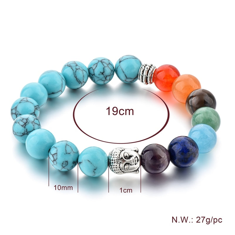 ATTRACTTO Trendy Silver Buddha Chakra Bracelets Bangles For Women Stretch Bracelet Handmade Jewelry Distance Bracelet SBR190030