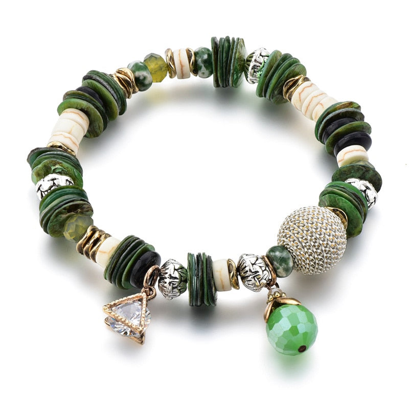 ATTRACTTO Green Bohemian Jewelry charm Bracelets Bangles For Women Stainless Steel Bracelet Handmade Jewelry Bracelet SBR190042 (SBR190042GN)