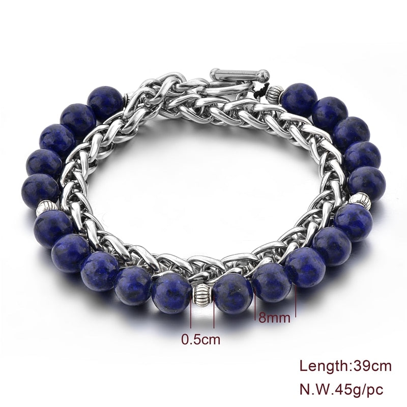 ATTRACTTO Blue Men's Beads Chain Bracelets Bangles For Women Stainless Steel Bracelet Handmade Jewelry Bracelet Male SBR190040