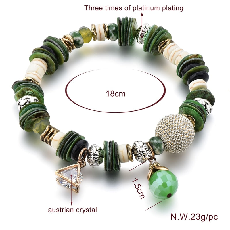 ATTRACTTO Green Bohemian Jewelry charm Bracelets Bangles For Women Stainless Steel Bracelet Handmade Jewelry Bracelet SBR190042