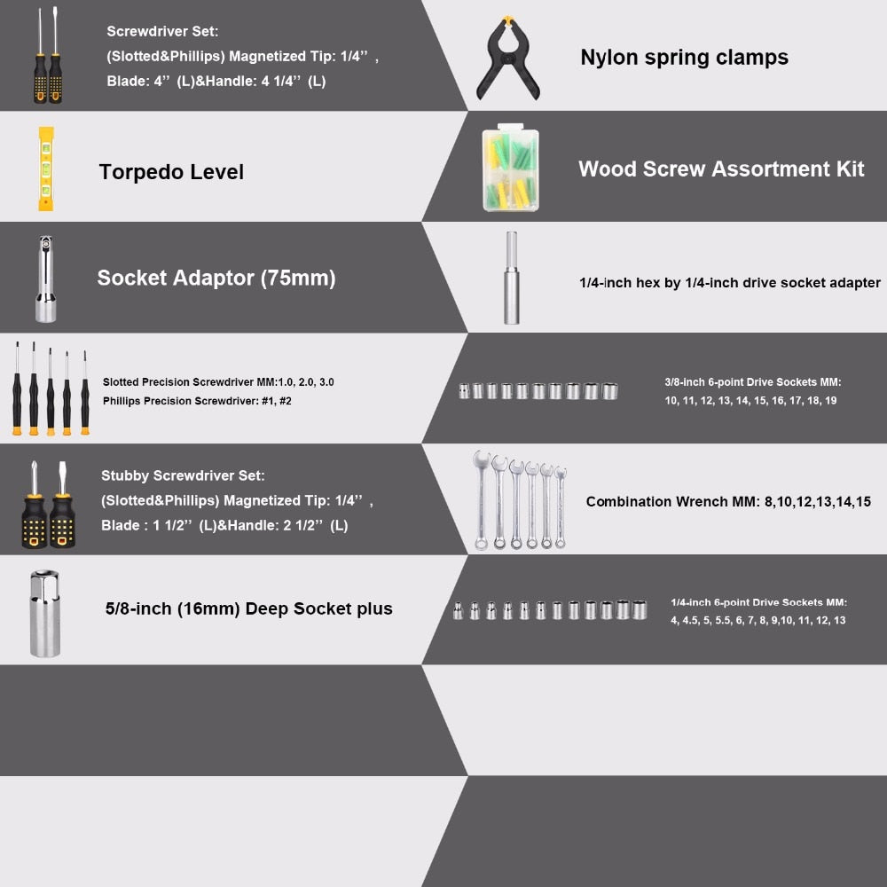 DEKO Hand Tool Set General Household Repair Hand Tool Kit with Plastic Toolbox Storage Case Socket Wrench Screwdriver Knife