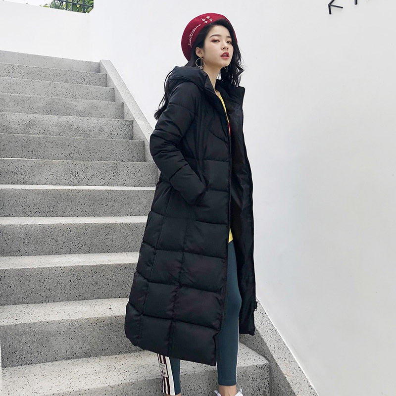 2019 Winter Women Jacket X-long Hooded Cotton Padded Female Coat High Quality Warm Outwear Womens Parka Manteau Femme Hiver