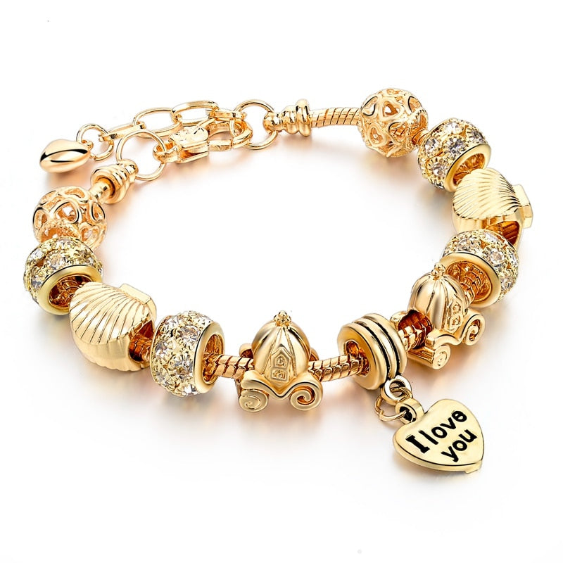 ATTRACTTO Hot Selling Heart Charm Bracelets&Bangles Gold Bracelets For Women Pulsera Famous Brand Jewellery Bracelet SBR150074