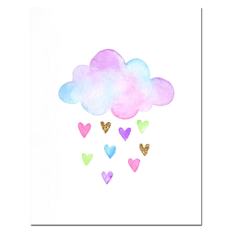 Nordic Unicorn Wall Art Gold Glitter Prints Pink Nursery Cloud Rainbow Canvas Poster Painting Wall Picture Kids Room Decor