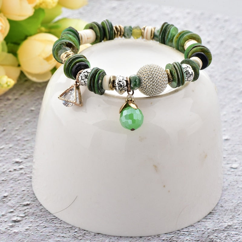 ATTRACTTO Green Bohemian Jewelry charm Bracelets Bangles For Women Stainless Steel Bracelet Handmade Jewelry Bracelet SBR190042