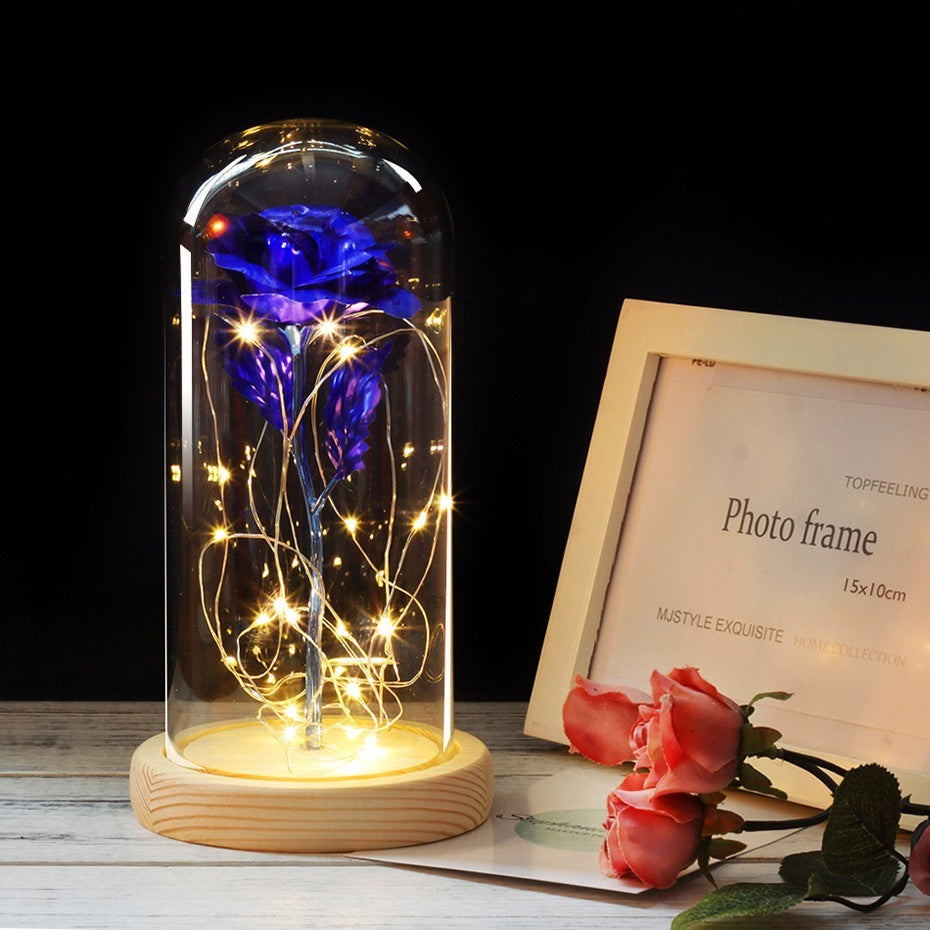 6 Colour Beauty And The Beast Red Rose In A Glass Dome On A Wooden Base For Valentine's Gifts LED Rose Lamps Christmas