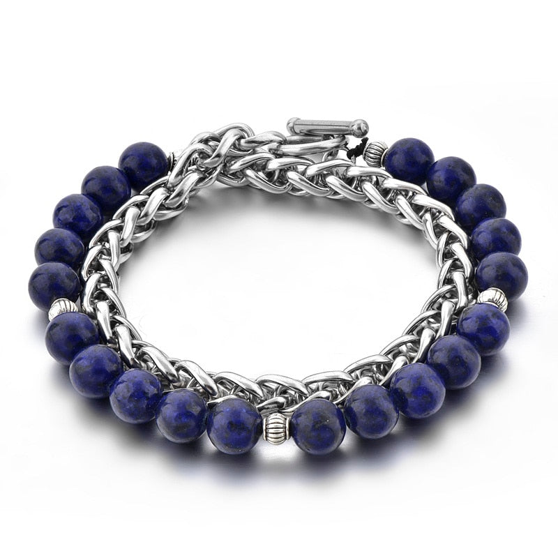 ATTRACTTO Blue Men's Beads Chain Bracelets Bangles For Women Stainless Steel Bracelet Handmade Jewelry Bracelet Male SBR190040