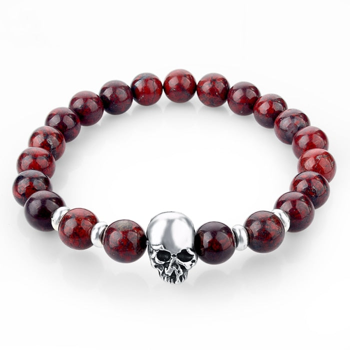 ATTRACTTO New Natural Stone Skull Bracelets Bangles For Women Lava Beads Elastic For Men Jewelry Accessories Bracelets SBR160031