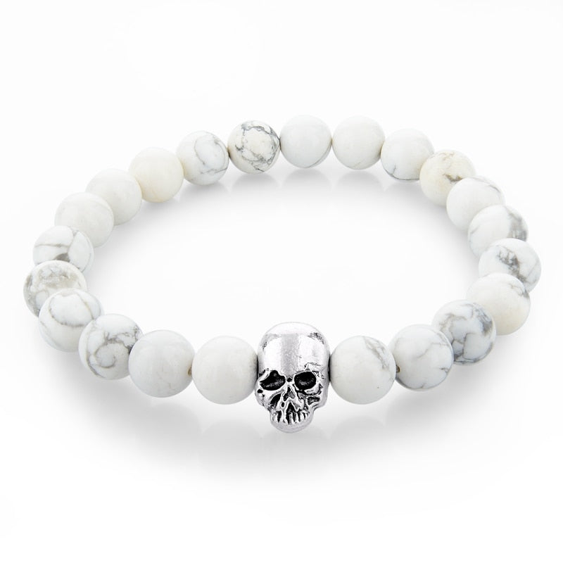 ATTRACTTO New Natural Stone Skull Bracelets Bangles For Women Lava Beads Elastic For Men Jewelry Accessories Bracelets SBR160031