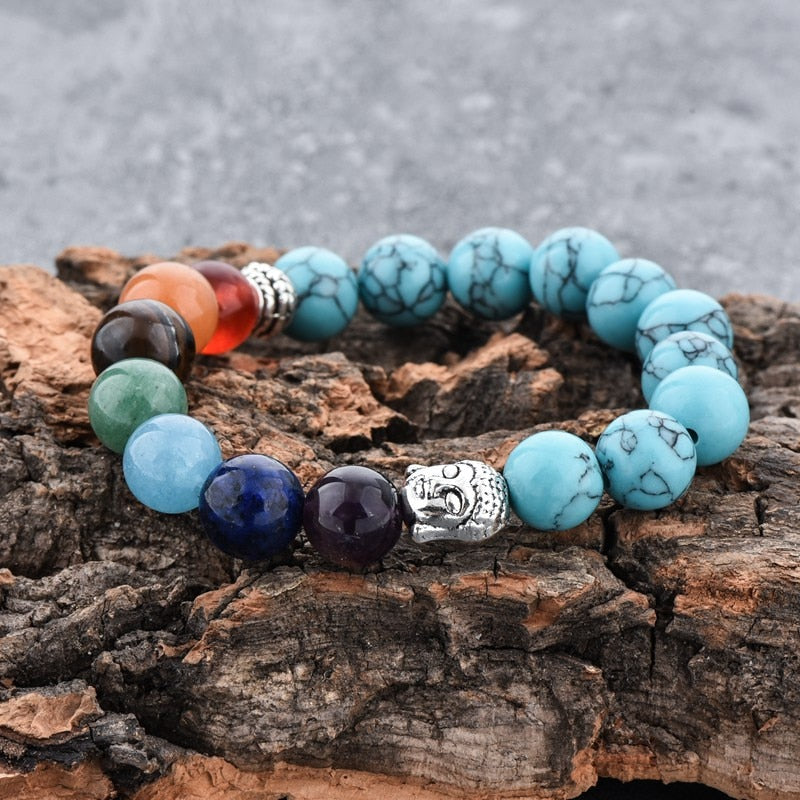 ATTRACTTO Trendy Silver Buddha Chakra Bracelets Bangles For Women Stretch Bracelet Handmade Jewelry Distance Bracelet SBR190030