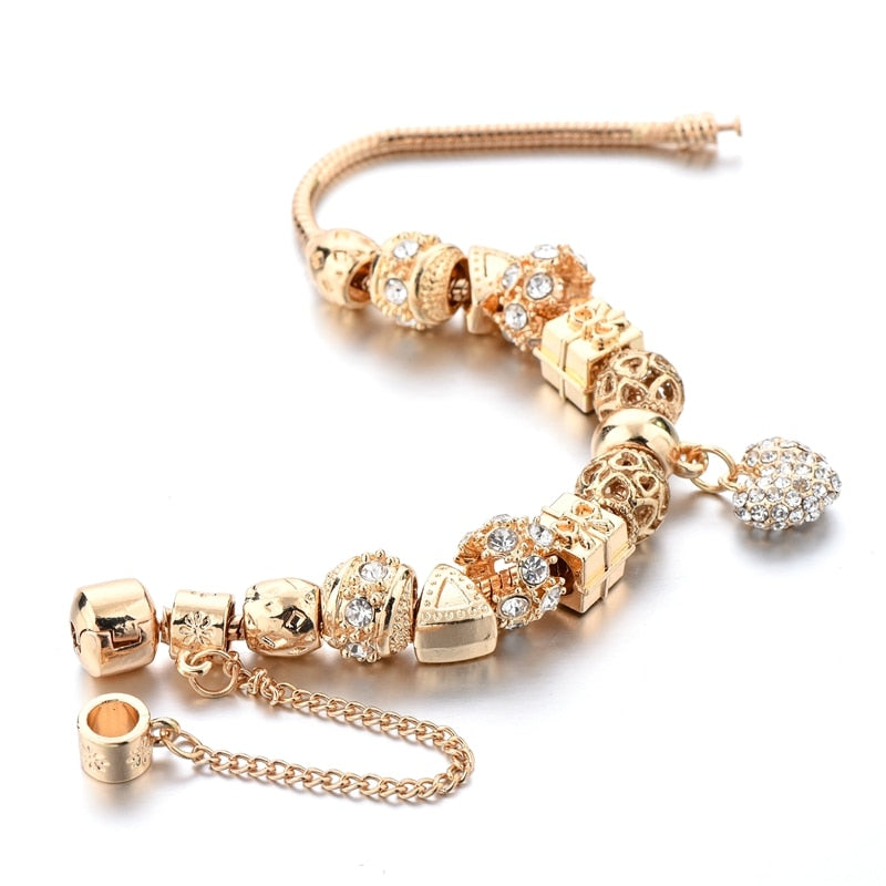ATTRACTTO Fashion Jewelry Heart Charm Bracelets For Women Crystal Beads Gold Bracelets&Bangles For Pulseira Feminina SBR170009