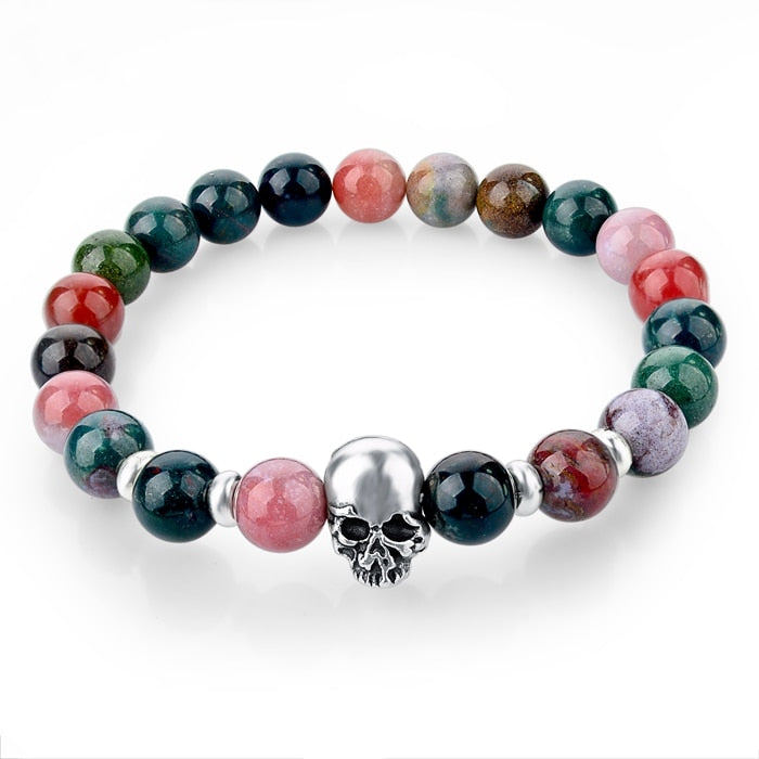 ATTRACTTO New Natural Stone Skull Bracelets Bangles For Women Lava Beads Elastic For Men Jewelry Accessories Bracelets SBR160031