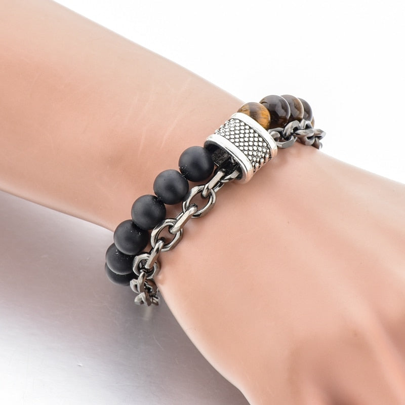 ATTRACTTO Unique Natural Tiger Eye Bracelets Bangles For Women Men Stainless Steel Bracelet Handmade Jewelry Bracelet SBR190038