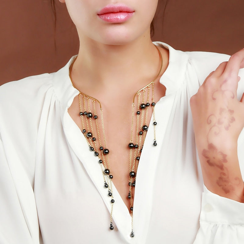 JOOLIM Jewelry Wholesale/Chain Tassel Pendant Cuff Choker Necklace Waterfall Necklace Statement Jewelry Stylish