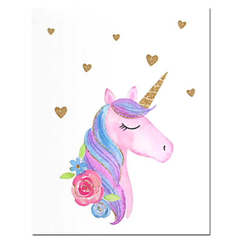 Nordic Unicorn Wall Art Gold Glitter Prints Pink Nursery Cloud Rainbow Canvas Poster Painting Wall Picture Kids Room Decor