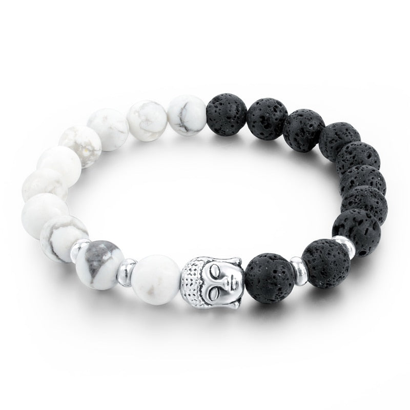 ATTRACTTO New Natural Stone Skull Bracelets Bangles For Women Lava Beads Elastic For Men Jewelry Accessories Bracelets SBR160031