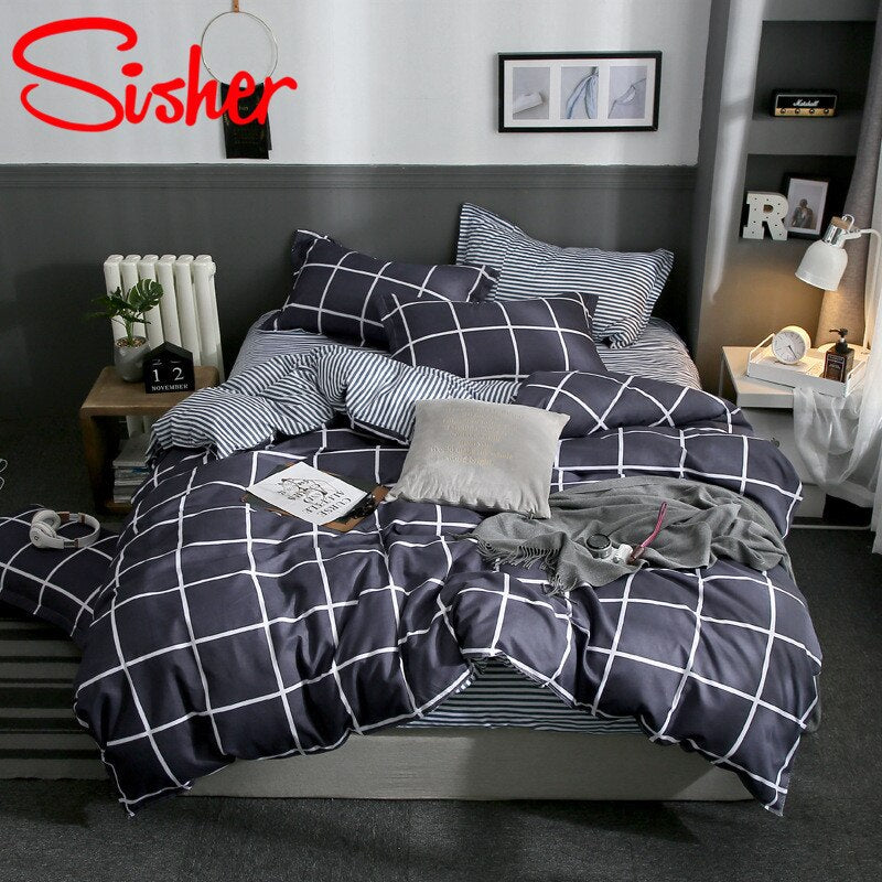Sisher Simple Bedding Set With Pillowcase Duvet Cover Sets Bed Linen Sheet Single Double Queen King Size Quilt Covers Bedclothes