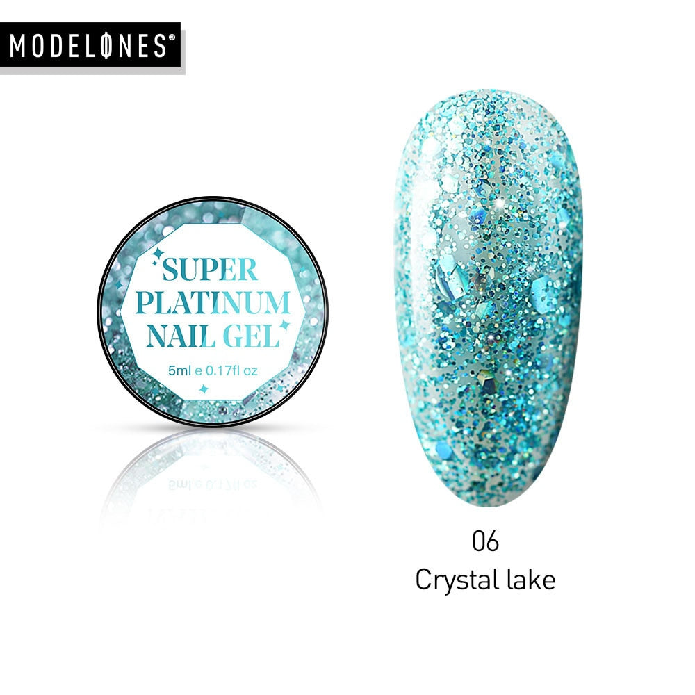 Modelones Platinum Glitter Led Gel Soak Off Nail Gel Lacquer Shiny Sequins Decorations UV Gel Varnish Painting Flowers UV Polish