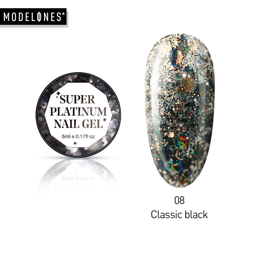 Modelones Platinum Glitter Led Gel Soak Off Nail Gel Lacquer Shiny Sequins Decorations UV Gel Varnish Painting Flowers UV Polish