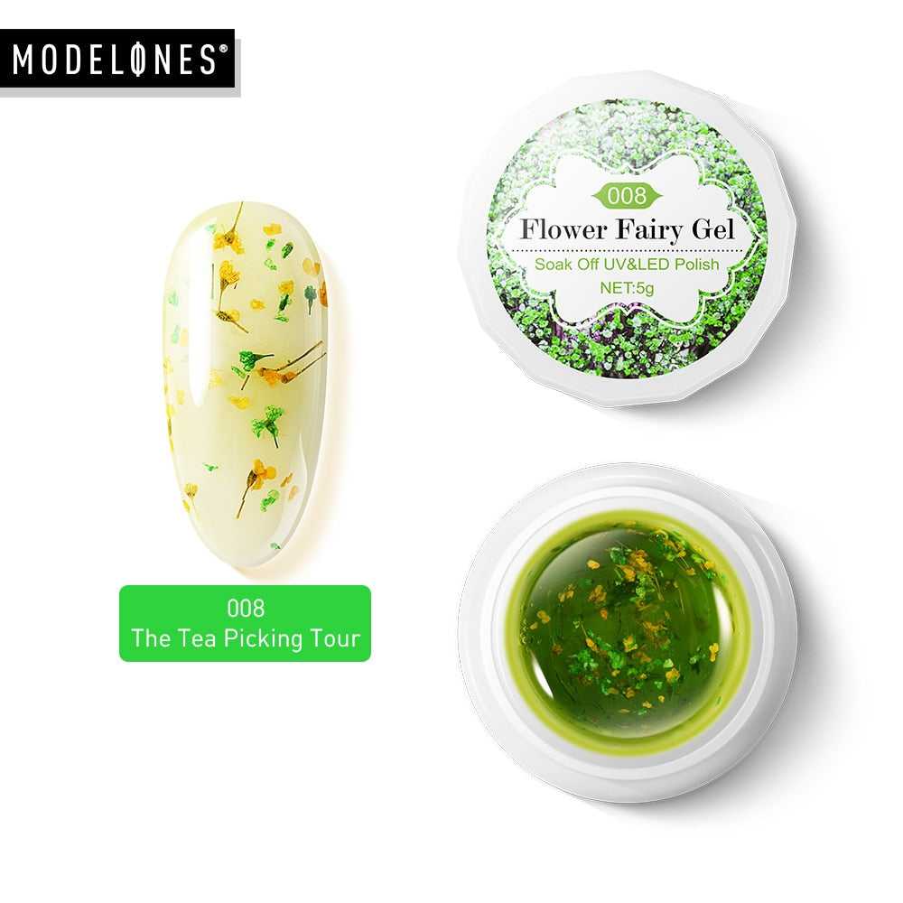 Modelones Platinum Glitter Led Gel Soak Off Nail Gel Lacquer Shiny Sequins Decorations UV Gel Varnish Painting Flowers UV Polish