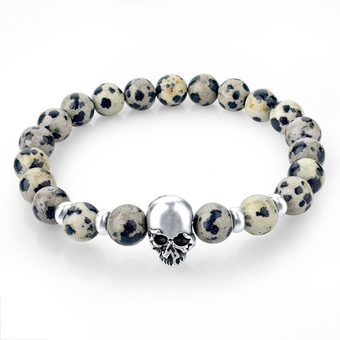 ATTRACTTO New Natural Stone Skull Bracelets Bangles For Women Lava Beads Elastic For Men Jewelry Accessories Bracelets SBR160031