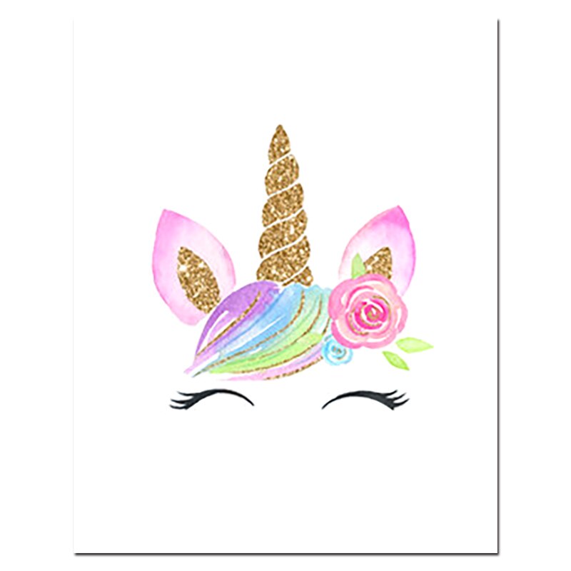 Nordic Unicorn Wall Art Gold Glitter Prints Pink Nursery Cloud Rainbow Canvas Poster Painting Wall Picture Kids Room Decor