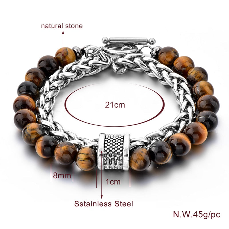 ATTRACTTO New Unique Tiger Eye Bracelets Bangles For Women Men Stainless Steel Bracelet Handmade Jewelry Bracelet Male SBR190039
