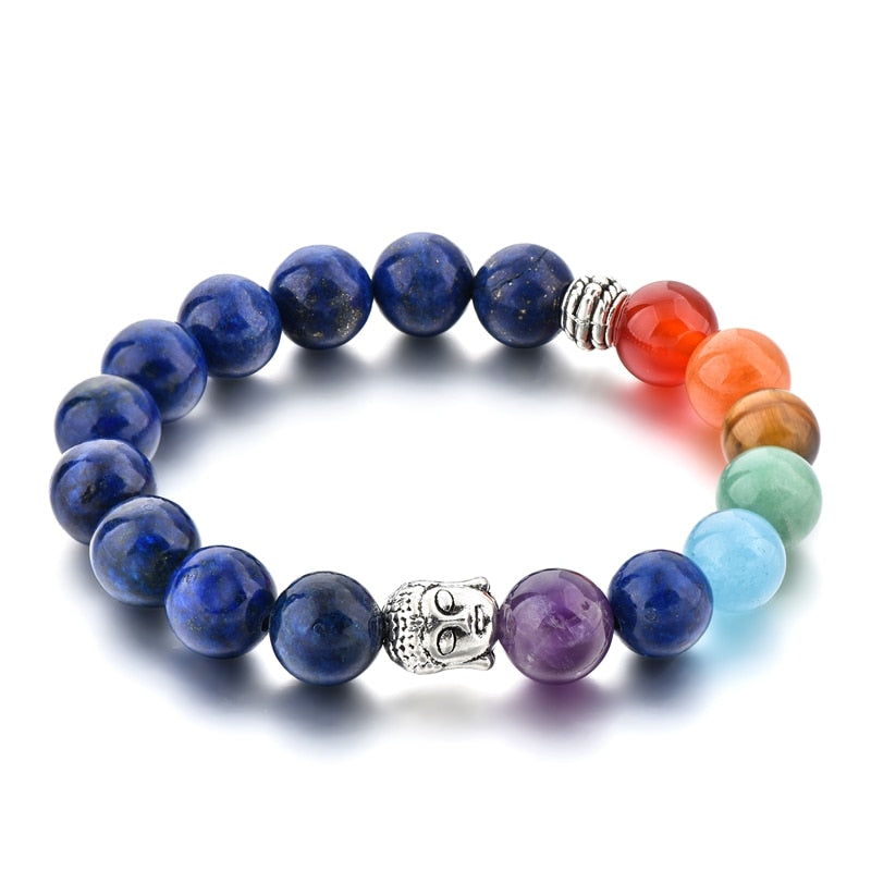 ATTRACTTO Trendy Silver Buddha Chakra Bracelets Bangles For Women Stretch Bracelet Handmade Jewelry Distance Bracelet SBR190030