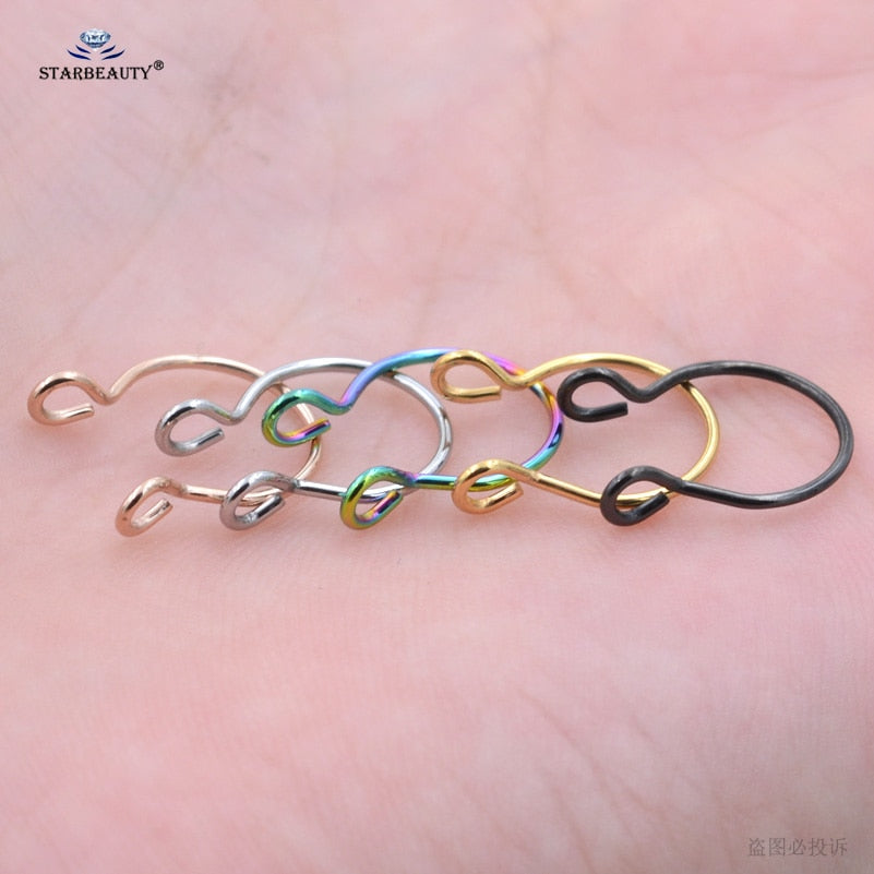 Starbeauty2pcs/lot U Shaped Fake Nose Ring Hoop Septum Rings Titanium Nose Piercing Earrings Fake Piercing Oreja Pircing Jewelry