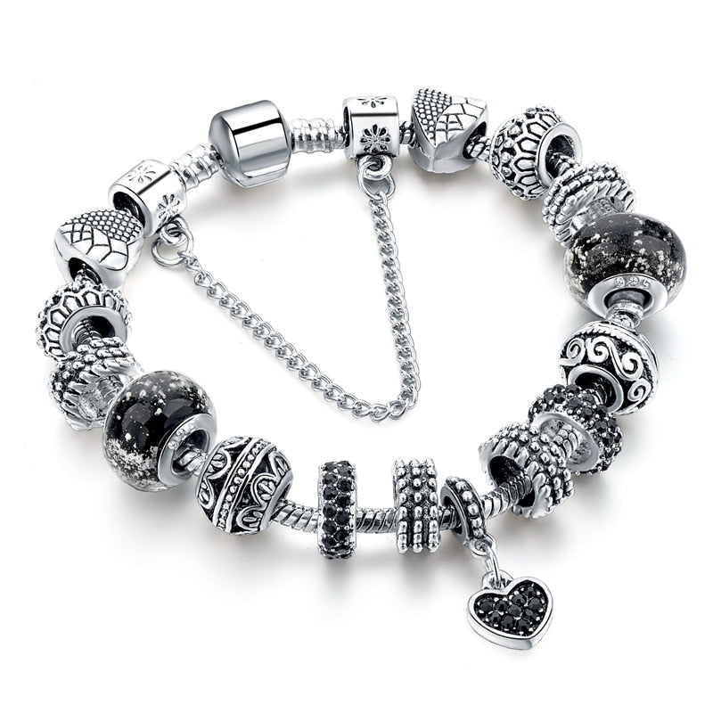 ATTRACTTO Black Promotion Heart Charm Bracelets For Women Crystal Bead Bracelet Jewelry Female Pulseras Mujer Bracelet SBR160014