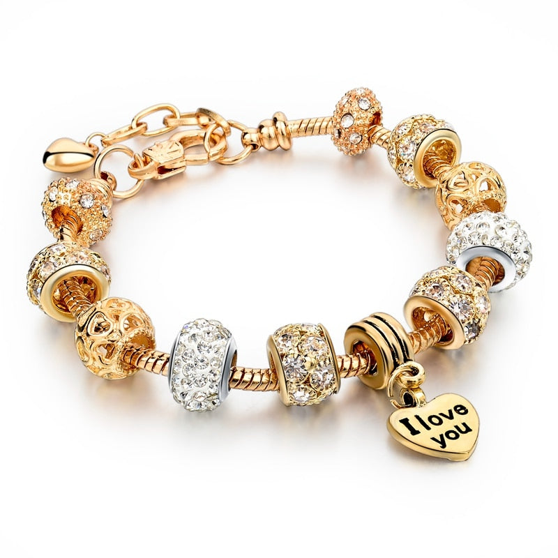 ATTRACTTO Hot Selling Heart Charm Bracelets&Bangles Gold Bracelets For Women Pulsera Famous Brand Jewellery Bracelet SBR150074