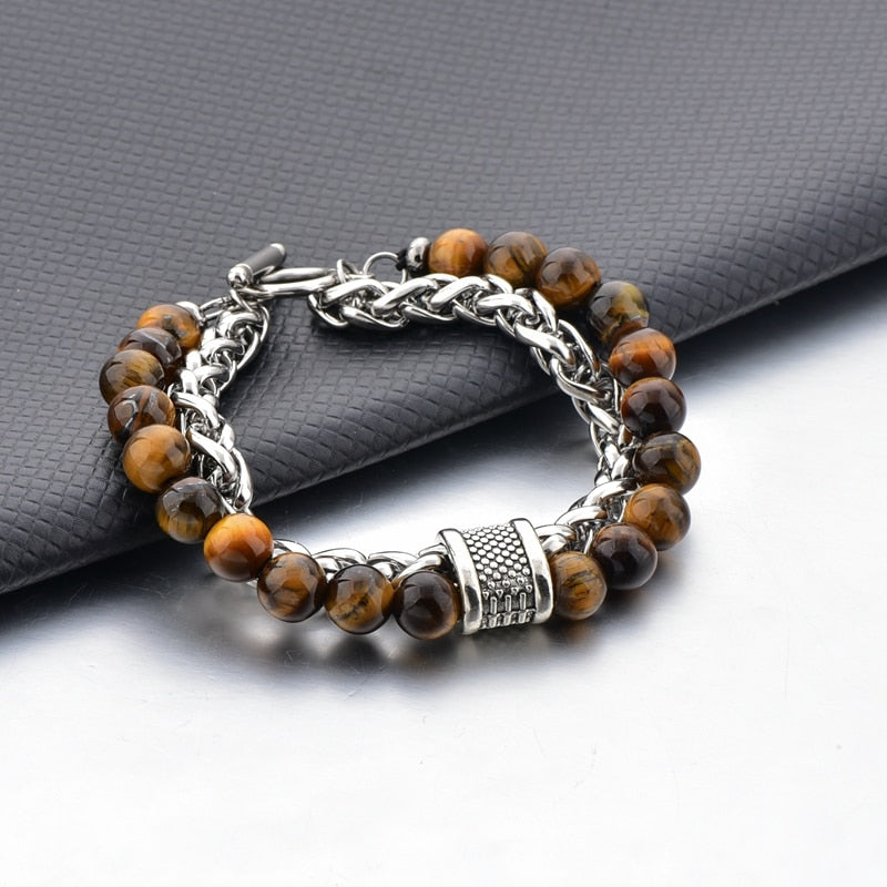 ATTRACTTO New Unique Tiger Eye Bracelets Bangles For Women Men Stainless Steel Bracelet Handmade Jewelry Bracelet Male SBR190039
