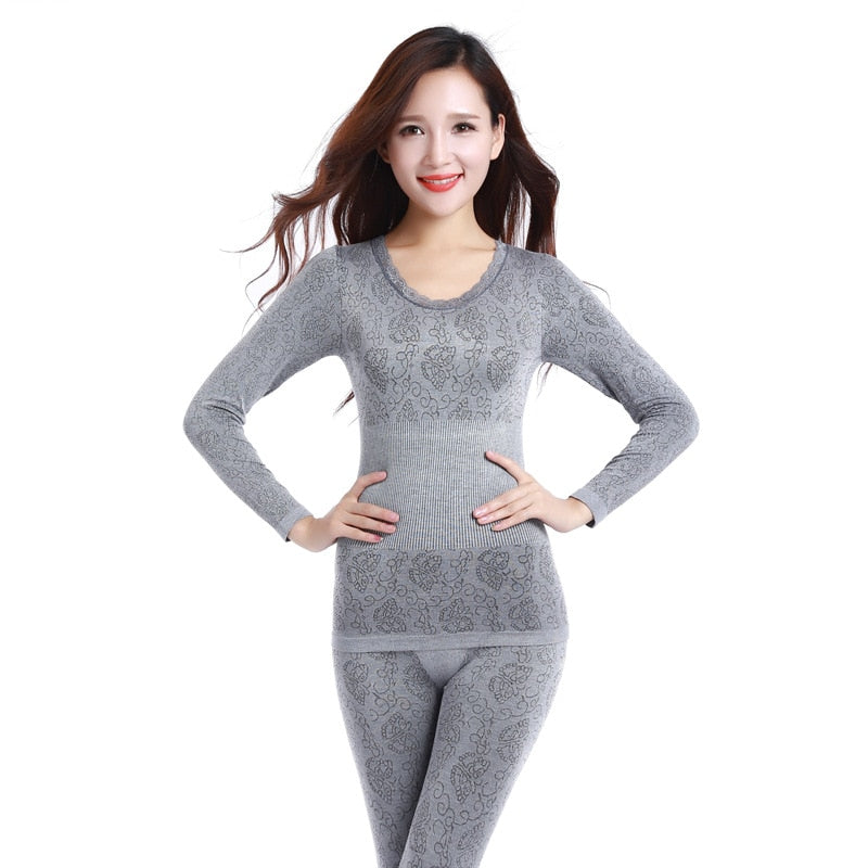 2019 Lace Thermal Underwear Sexy Ladies Clothes Winter Seamless Antibacterial Warm Intimates Print Long Johns Women Shaped Sets