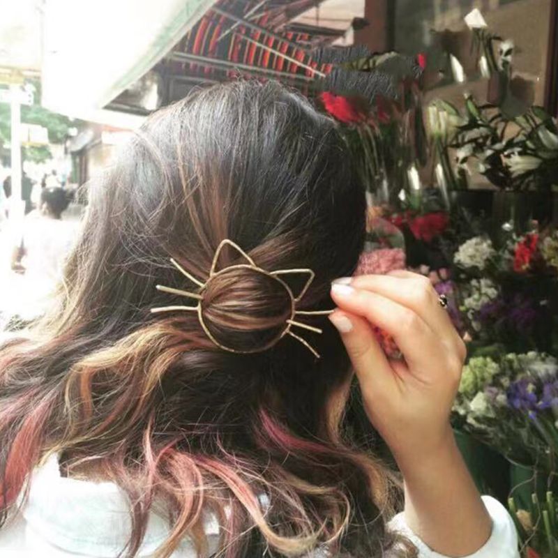 1 Pc Ladies Geometric Meow Cat Pierced Hair Clip Cute Metallic Slide Comb Hairpin Shawl Pin Brooch Styling Ponytail