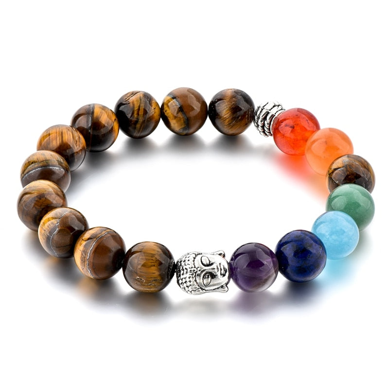 ATTRACTTO Trendy Silver Buddha Chakra Bracelets Bangles For Women Stretch Bracelet Handmade Jewelry Distance Bracelet SBR190030